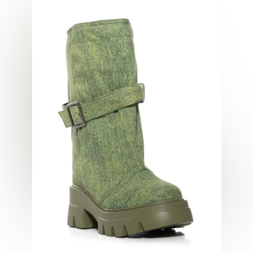 AZALEA WANG Bucket Green Denim Booties - Picture 2 of 5